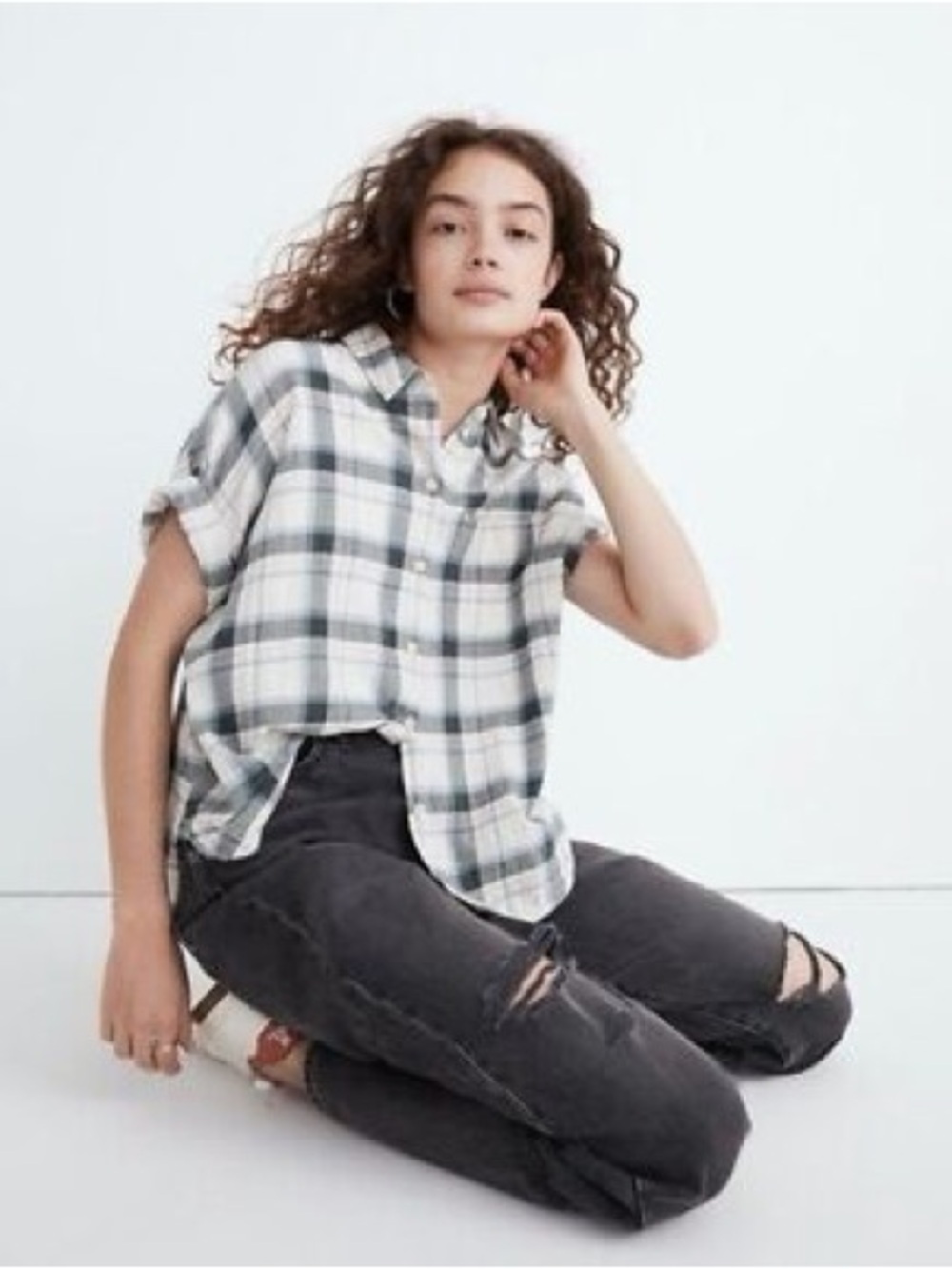 Madewell Boxy Dolman Sleeve Daily Shirt in Rockfern Plaid